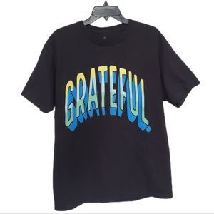 2/$30 Mens Grateful Apperal Arched Logo Tee Black (Oversized Print) Size Large